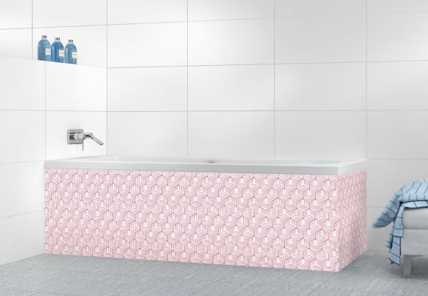 Panneau tablier de bain Cubes rayés  couleur Rose grenade