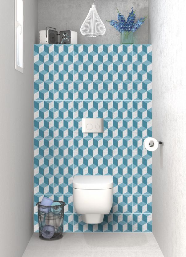 Panneau WC Carreaux trompe-l'œil Bleu