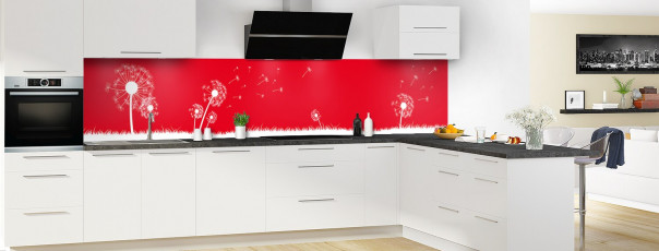 Crédence de cuisine Pissenlit au vent couleur rouge vif panoramique en perspective