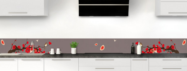 Crédence de cuisine Cerisier japonnais couleur taupe dosseret motif inversé
