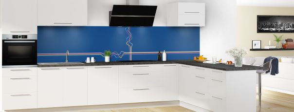 Crédence de cuisine Light painting couleur Bleu électrique panoramique motif inversé en perspective