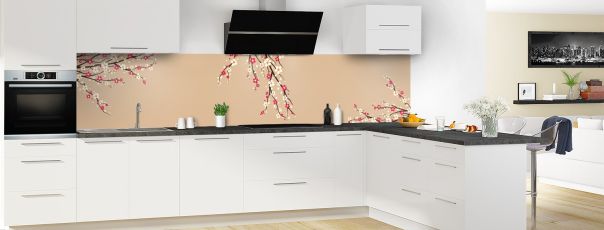 Crédence de cuisine Arbre fleuri couleur Coquille d'oeuf panoramique en perspective