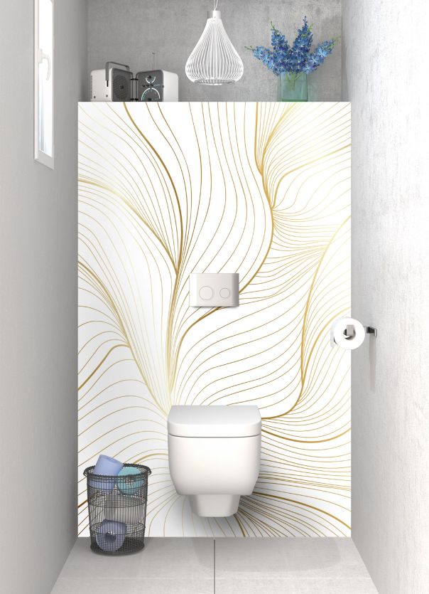 Déco de wc personnalisée aux lignes dorées avec motif floral abstrait sur fond de couleur au choix 