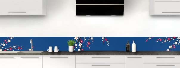 Crédence de cuisine Arbre fleuri couleur Bleu électrique frise motif inversé