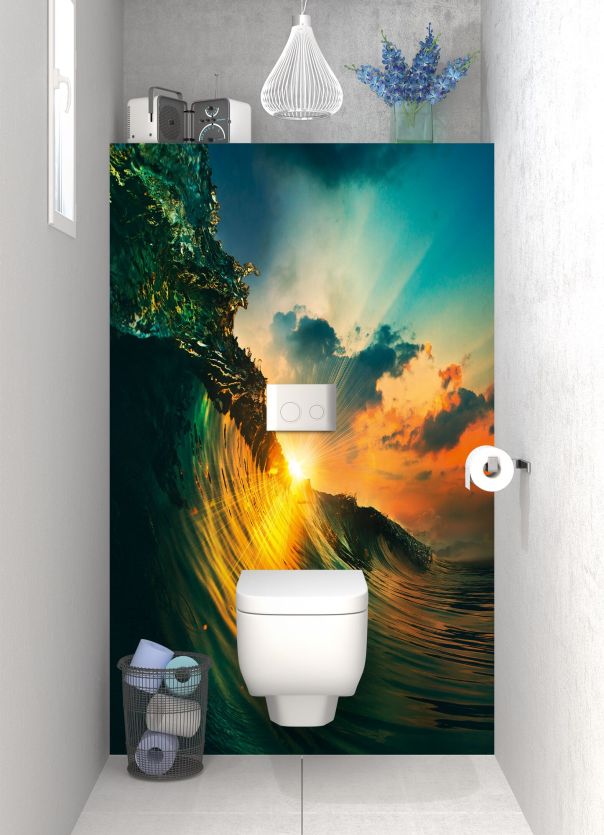 Panneau WC Coucher de soleil sur la vague motif inversé