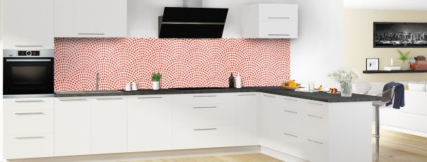 Crédence de cuisine Mosaique petits coeurs couleur Rouge vermillon panoramique en perspective