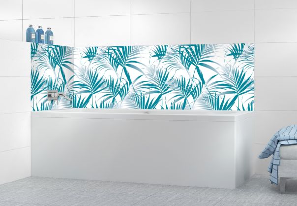 Panneau de bain Feuilles tropicales couleur Bleu paon