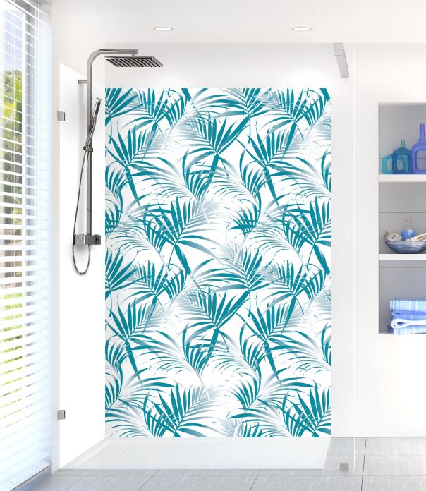 Panneau de douche Feuilles tropicales couleur Bleu paon