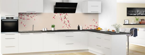 Crédence de cuisine Arbre fleuri couleur Grège panoramique en perspective