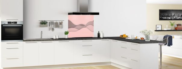 Crédence de cuisine Vagues couleur Quartz rose fond de hotte motif inversé en perspective