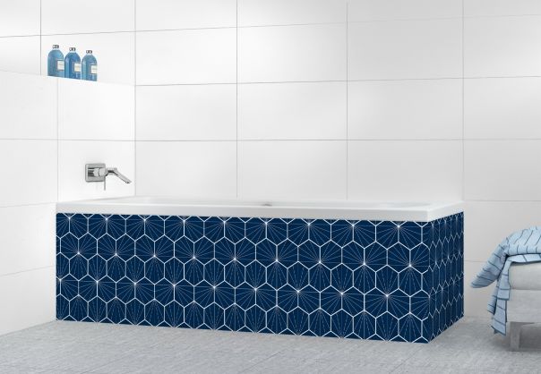 Panneau tablier de bain Carreaux de ciment hexagonaux couleur Bleu nuit