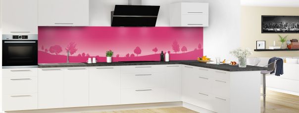Crédence de cuisine Paysage couleur Saphir rose panoramique motif inversé en perspective
