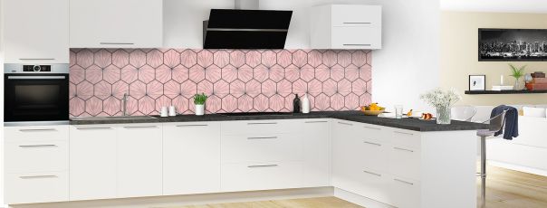 Crédence de cuisine Carreaux de ciment hexagonaux couleur Quartz rose panoramique en perspective