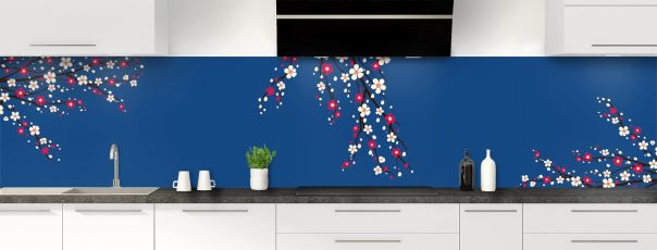 Crédence de cuisine Arbre fleuri couleur Bleu électrique panoramique