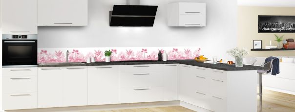 Crédence de cuisine Forêt tropicale couleur Saphir rose frise motif inversé en perspective