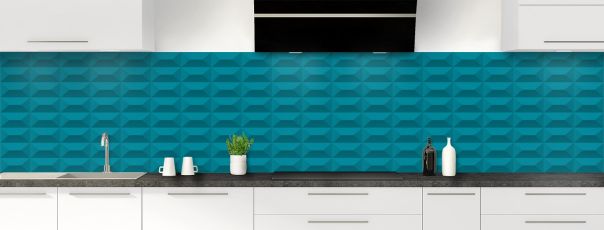 Crédence de cuisine Briques en relief couleur Bleu paon panoramique