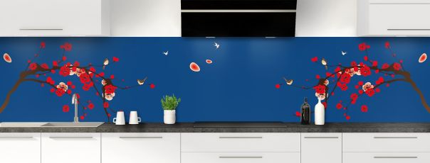 Crédence de cuisine Cerisier japonnais couleur Bleu électrique panoramique