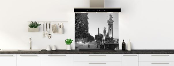 Crédence de cuisine Paris Pont Alexandre III Noir et blanc fond de hotte motif inversé