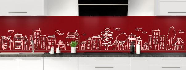Crédence de cuisine Dessin de ville couleur Rouge grenat panoramique motif inversé