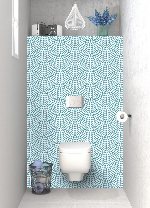 Panneau WC Mosaïque petits cœurs couleur Bleu paon