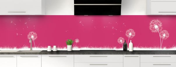 Crédence de cuisine Pissenlit au vent couleur Saphir rose panoramique motif inversé