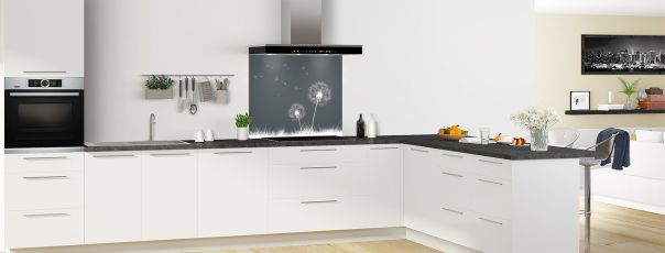 Crédence de cuisine Pissenlit au vent couleur Gris anthracite fond de hotte motif inversé en perspective