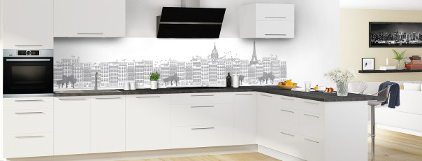 Crédence de cuisine La rue couleur Gris anthracite panoramique motif inversé en perspective