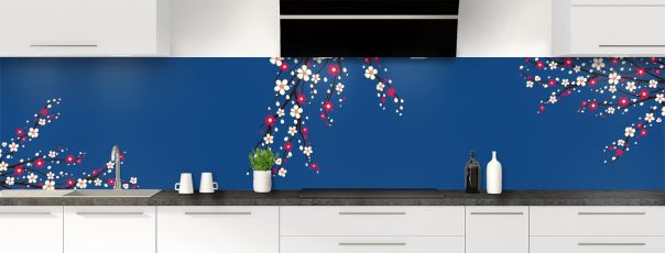 Crédence de cuisine Arbre fleuri couleur Bleu électrique panoramique motif inversé
