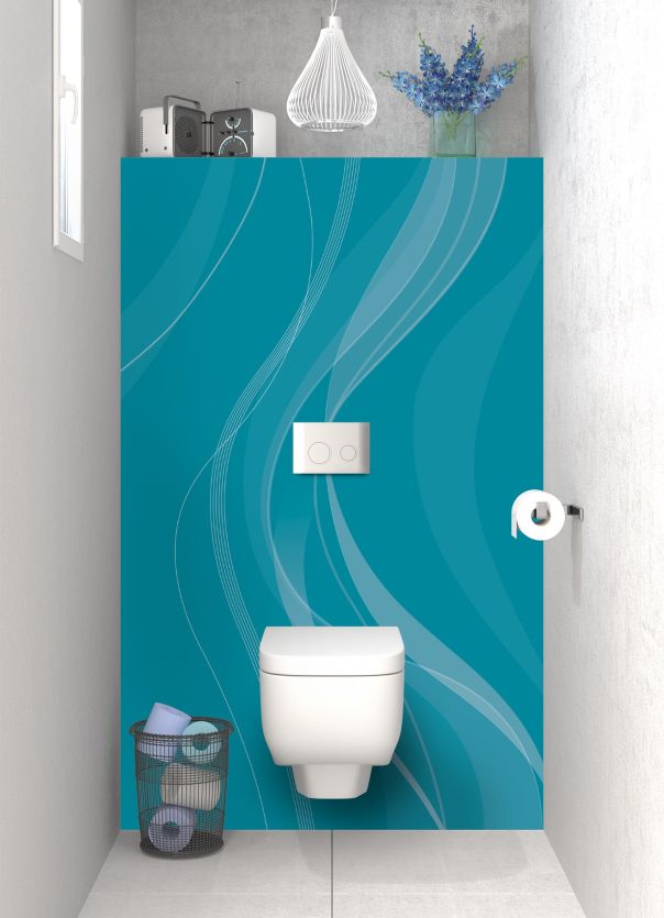 Panneau WC Voilage couleur Bleu paon motif inversé