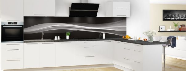Crédence de cuisine Lignes design couleur Blanc panoramique motif inversé en perspective