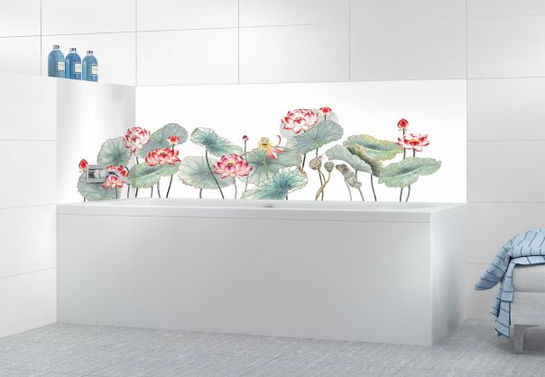 Illustration zen et végétale pour déco contour de baignoire personnalisée avec dessin de fleurs de lotus
