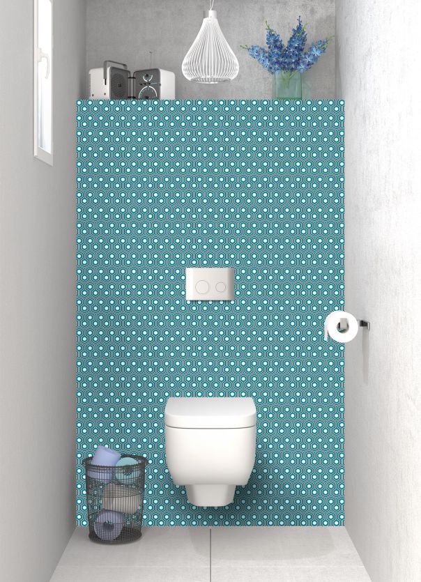 Panneau WC Hexagones  couleur Bleu paon