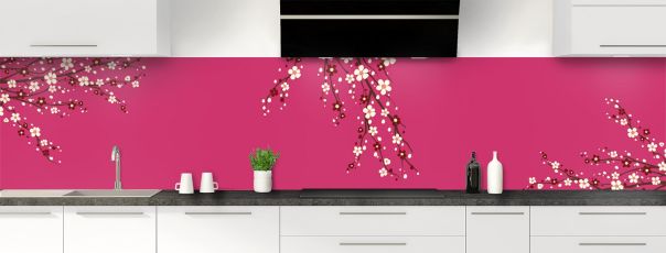Crédence de cuisine Arbre fleuri couleur Saphir rose panoramique