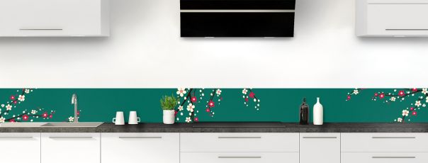 Crédence de cuisine Arbre fleuri couleur Vert jade frise motif inversé