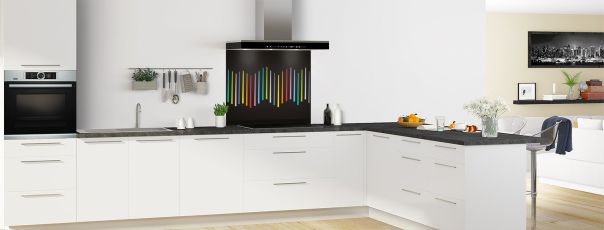 Crédence de cuisine Barres colorées couleur Noir fond de hotte motif inversé en perspective