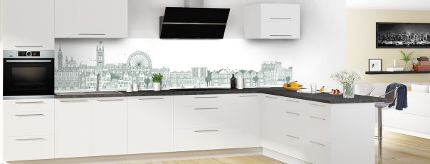 Crédence de cuisine Londres couleur Vert avocat panoramique en perspective