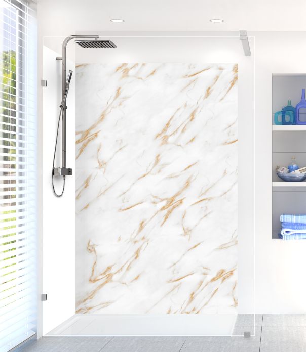 Visuel trompe l'œil marbre avec pointes de doré pour une déco de salle de bain personnalisée