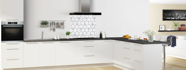 Crédence de cuisine Carreaux de ciment hexagonaux couleur Blanc fond de hotte en perspective