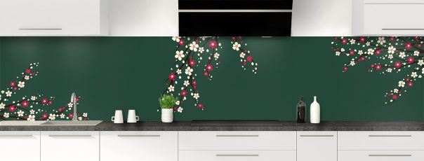 Crédence de cuisine Arbre fleuri couleur Vert avocat panoramique motif inversé