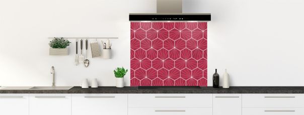 Crédence de cuisine Carreaux de ciment hexagonaux couleur Rose grenade fond de hotte