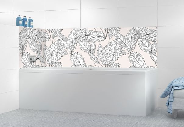 Motif déco végétal feuilles noires sur fond couleur pastel pour panneau mural baignoire sur mesure