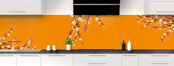 Crédence de cuisine Arbre fleuri couleur Citrouille panoramique motif inversé