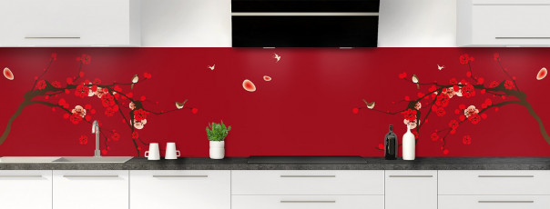 Crédence de cuisine Cerisier japonnais couleur rouge carmin panoramique