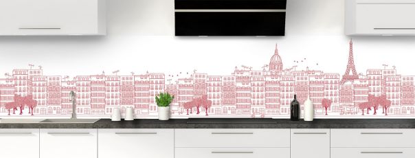 Crédence de cuisine Paris couleur Rose grenade panoramique motif inversé