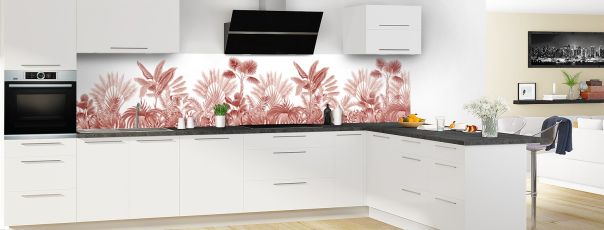 Crédence de cuisine Forêt tropicale couleur Rouge grenat panoramique motif inversé en perspective
