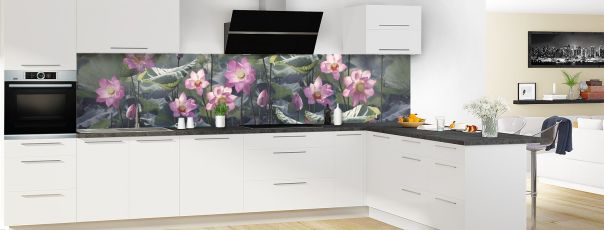 Crédence de cuisine Fleur de lotus panoramique motif inversé en perspective