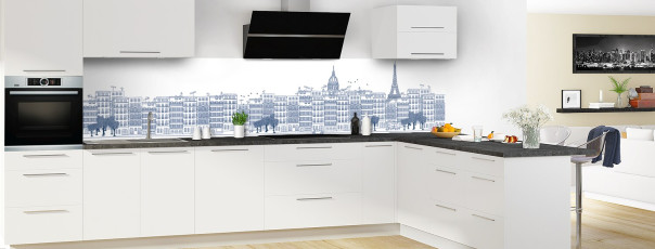 Crédence de cuisine La rue couleur Bleu nuit panoramique motif inversé en perspective