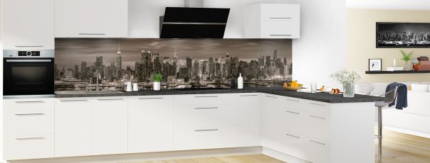 Crédence de cuisine New York Manhattan sépia panoramique motif inversé en perspective