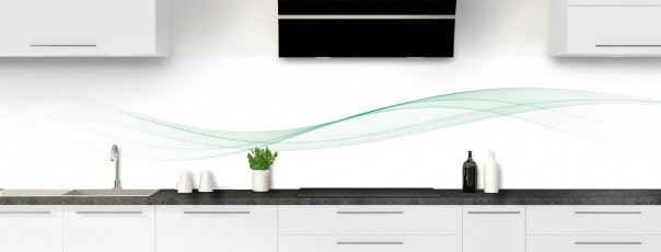 Crédence de cuisine Vague graphique couleur vert eau panoramique motif inversé