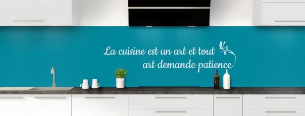 Crédence de cuisine Citation  couleur Bleu paon panoramique